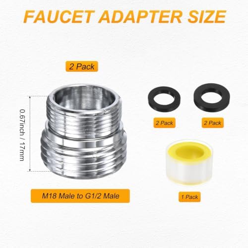 M METERXITY 2-Pack Faucet Adapter, M18 Male to G1/2 Male, for Kitchen - Image 3