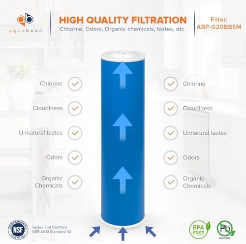 Aquaboon 5 Micron 20 x 4.5 Premium Whole House Water Filter Replacement Cartridge Grabular Activated Carbon (GAG) for 1-Stage Water Filtration System 6 Pack - Image 3