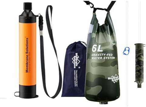 Membrane Solutions Pro 6L Camo Gravity Water Filter with Extra S1 Orange Water Filter Straws, Survival Filtration Portable Gear, Emergency Preparedness, Supply for Drinking Hiking Camping Team Family by MembraneSolutions