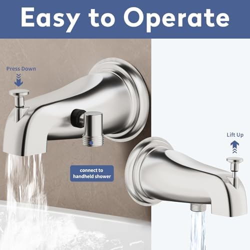 Bathtub Faucet with Sprayer, Metal Tub Tap with Sprayer (Brushed Nickel) - Image 2