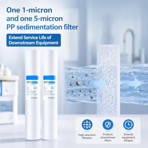 1 se 20 Inch 4 Stage Pre-Filtration System Replacement Set, with 2 x 1/5 Micron PP Sediment Filters + UF Membrane + SFN Filter for Whole House Water Treatment - Image 4