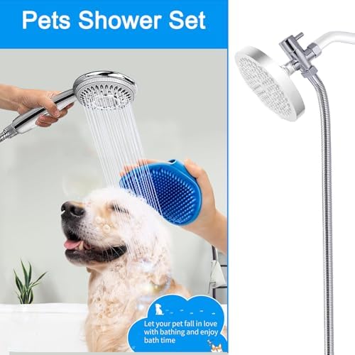 Dog Shower Attachment,Shower Head Sprayer Attachment with ON/OFF Shower Head, Brass 3-Way Diverter for Connecting Shower Arm, Stainless Steel Hose, Dog Brush and Adhesive Holder for Convenient Bathing - Image 6