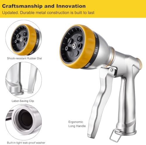 FANHAO Metal Garden Hose Nozzle Heavy Duty, 7 Adjustable Spray Patterns - Image 3
