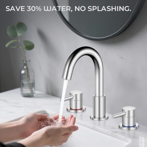 Bathroom Sink Faucet 3 Hole Chrome, 2-Handle Widespread Faucet - Image 5