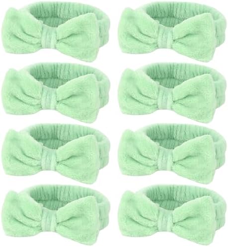 Ondder Green Spa Terry Cloth Skincare Headbands for Women - 8 Pcs Makeup Bow Hair Bands for Face Washing and Skin Care by Ondder