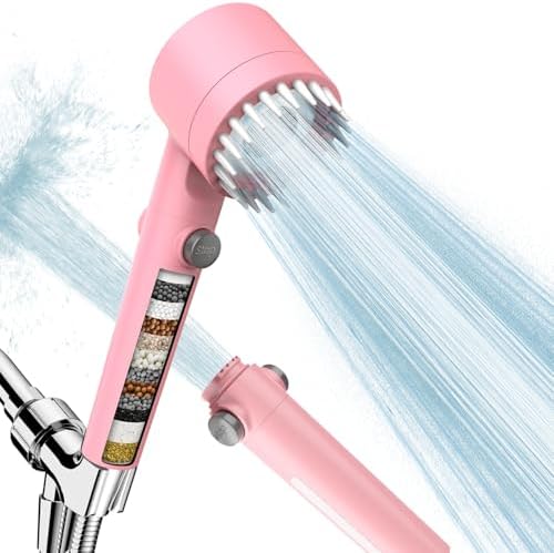 Filtered Shower Head with Handheld, High Pressure Water Flow and Multiple Spray Modes Shower Head with Filter, Power Wash for Hard Water, Showerhead with ON/OFF Switch for Pets Bath (Pink) by Sipaote