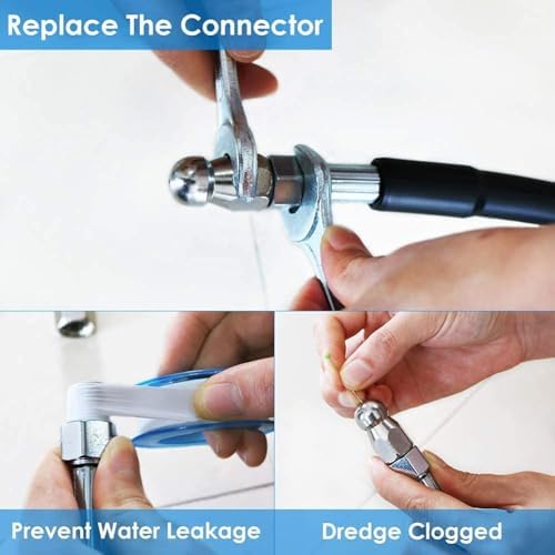 200FT Sewer Jetter Kit for Pressure Washer, 5800PSI Drain Cleaner Hose 1/4 Inch NPT Corner, Rotating and Button Hose Sewer Jetting Nozzle Pearl Corsage Pin Waterproof Tape with 2 Spanner - Image 6