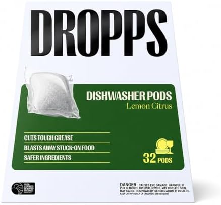 Dropps UltraWash Dishwasher Detergent Pods, Lemon Citrus (32 Ct) - Cuts Grease & Stuck-On Food | Sparkling Dishes & Glasses | Residue-Free | Clean Ingredients | No Pre-Rinse | Plastic Free Packaging by Dropps