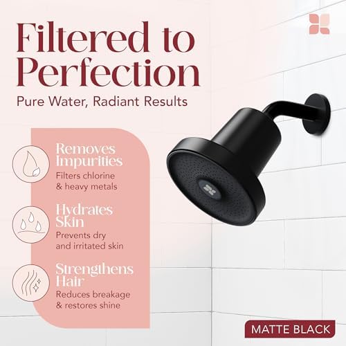 Shower Filter Head for Hard Water Improves Skin, Hair, and Nails - Large, High Output Filtered Shower Head with Filter Softens Water and Removes Chlorine and Heavy Metals, Matte Black - Image 2