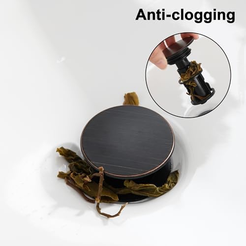 TIORIY Pop Up Bathroom Sink Drain - Bathroom Sink Stopper with Overflow for Faucet Vessel, Push Type Bathroom Sink Vanity Assembly with Strainer, Oil Rubbed Bronze - Image 4