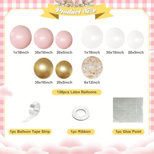 Pink White Gold Balloon Arch Kit, 138Pcs Birthday Decor - Image 6