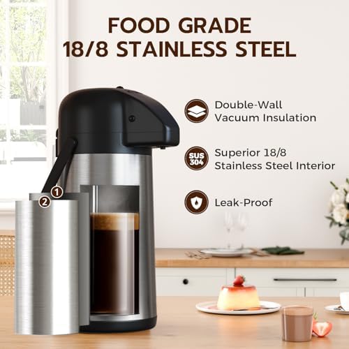 Coffee Carafe for Keeping Hot, 64OZ Airpot Coffee Dispenser with Pump - Image 2