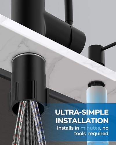 WEWE Kitchen Faucet with Soap Dispenser, Pull-Down Sprayer, Matte Black - Image 7