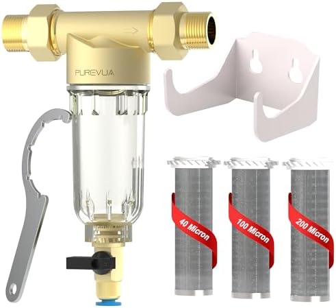 PSF1 Spin-Down Sediment Filter, Whole House Pre-Filter for Well Water & City Water, 40/100/200 Micron Reusable Stainless Steel Mesh, 1" MNPT + 3/4" FNPT & 3/4" MNPT Adapter with Bracket by Purevua