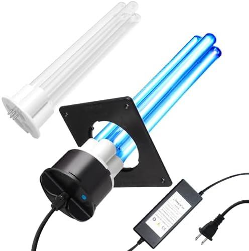 80W UV Light for HVAC Systems with 1 Spare Bulb, Ozone-Free Commercial/Whole House Duct UVC Lamp with Ceramic Base, Dual H-Tube 99.9% Efficiency with 253.7nm, for Hotel, Mall, School, Hospitals by Coospider