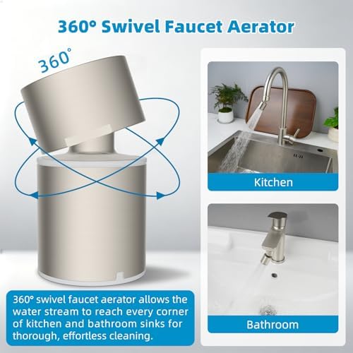 Hibbent cUPC Certified 2-function 360° Swivel Sink Aerator, Brushed Nickel - Image 6