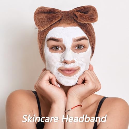 VELSCRUN Spa Headband, Makeup Face Wash Skincare Headbands, 6 Pcs Coffee Color Sponge Bow Tie Get Ready HairBand Facial Wristband Set, Stuff for Teen Girls Women Trendy Fashion Hair Accessories - Image 4