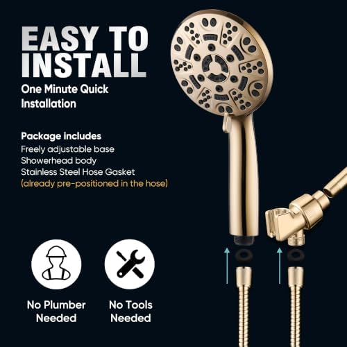 Cobbe 8-Setting Handheld Shower Head, Water-Saving Design, Gold - Image 7