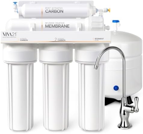 5-Stage Reverse Osmosis System, Under Sink RO Water Filter, WQA Gold Seal Certified to NSF/ANSI 58 & 372, Lead-Free Faucet, Tank, Leak Detector by viva21