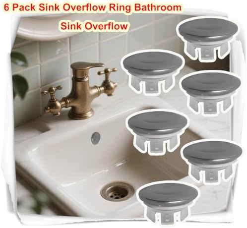 6 Pack Stainless Sink Basin Overflow Ring,Sink Overflow Ring Stainless Steel Round Drain Cover,Basin Trim Ring Insert in Hole Round Caps for Home,Sink,Bathroom,Kitchen - Image 6