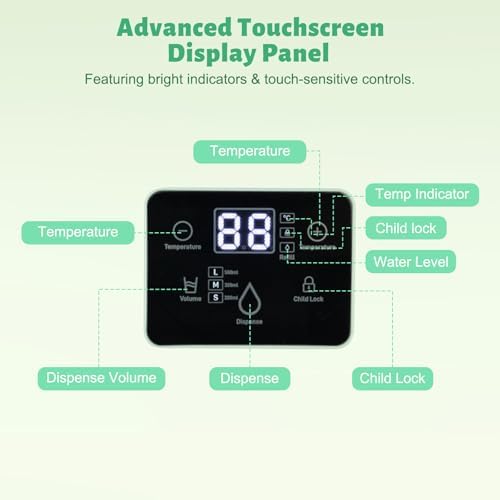 1500W Instant Hot Water Dispenser, 3L/0.79gal Instant Hot Water Dispenser Filter, Desktop Electric Water Dispenser w/Smart Touch Screen&Child Lock for Office, Bedroom, Kitchen, ALW-HT18, Green - Image 6