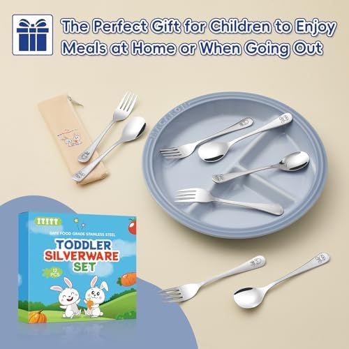 12 Pieces Stainless Steel Toddler Utensils Set - Food Grade Kids Silverware Set Children Safe Small Forks and Spoons Mirror Polished Sturdy and Durable Dishwasher Safe - Image 5