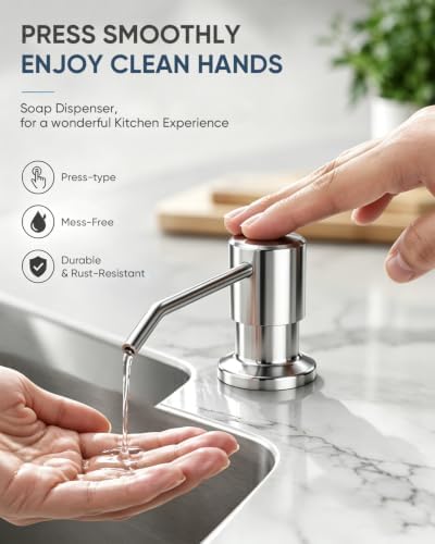 Kitchen Faucet with Pull Down Sprayer and Soap Dispenser, Chrome 304 Stainless Steel Single Handle with 3 Spray Modes, 18-Inch Hose, 10-Inch Deck Plate - Image 5