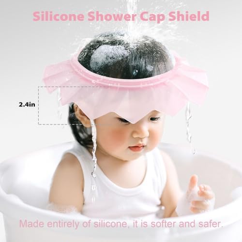 Baby Silicone Shower Cap, Ultra Soft & Non-Toxic Shampoo Bath Hat, Adjustable Hair Washing Shield for Toddlers, Kids and Children (Pink) - Image 2