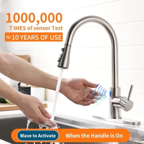Touchless Kitchen Faucet with Pull Down Sprayer for Kitchen Sink, Single Handle Motion Sensor Faucet with LED Light and Dual-Function Spray, Hands-Free Brushed Nickel Stainless Steel - Image 3