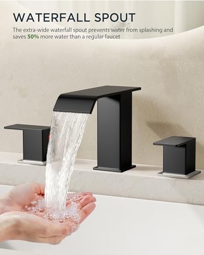 FORIOUS Widespread Bathroom Faucet for 3 Hole Sink Black and Brushed Nickel - Image 4