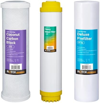 Rotek Water Systems Whole House Water Filtration Set | 3-Stage Water Filter System | 1SED, 1KDF, 1ACB | Clean Water | Sediment, Carbon Block, & Heavy Metal Filter | 1 Year Supply | 20 Inch by RotekWaterSystem