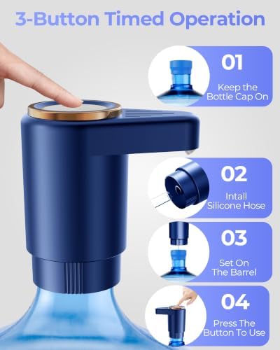 Water Jug Pump for 5 Gallon Bottle – Portable Electric USB-C Charging Dispenser, Dual Powerful Motors, Fast Flow, Fits 2-5 Gallon Jugs – Ideal for Home, Office, Camping, RV, Dark Blue - Image 3