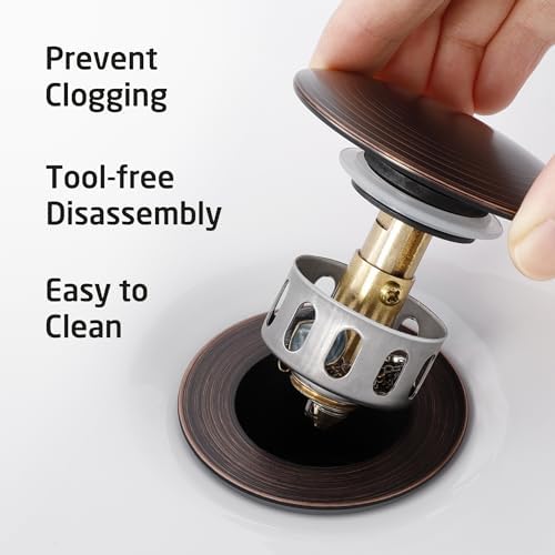 KES Bathroom Sink Drain with Strainer Basket Hair Catcher Anti Clog Pop Up Drain Stopper Vanity Vessel Sink Without Overflow, Oil Rubbed Bronze S2013D-ORB - Image 6