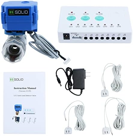 U.S. Solid Water Leak Detector with Auto Shut-Off Valve & Sound Alarm, 1" NSF Certified 304SS Motorized Ball Valve with 3 Sensors, Smart Sensor System for Water Heaters, Laundry & Flood Prevention by USSolid