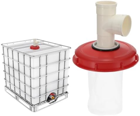 MECCANIXITY 245mm IBC Lid Filter Cover, 3-Way Plastic IBC Tote Hose Adapter 1000L Rainwater Tank Container with Washable Nylon Filter for 275 Gallon Water Tanks, Red/White by MECCANIXITY