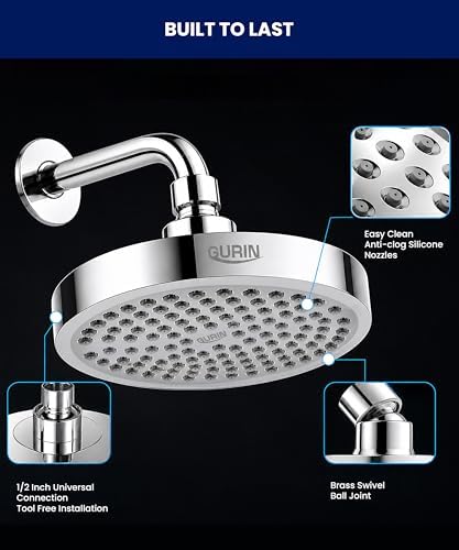 GURIN Shower Head - Luxury Polished Chrome Finish - Rain Showerhead 6 Inch - Image 5