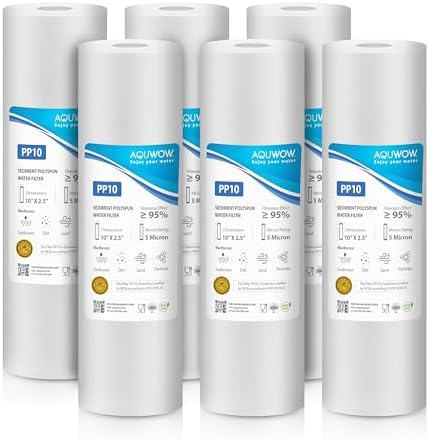 PP10 5 Micron 2.5" x 10" Filter Set – Sediment Replacement Cartridges for Whole House Water Filtration Systems, Universal Standard PP Filters (6, 10 x 2.5) by YourHealthIsOurPriority