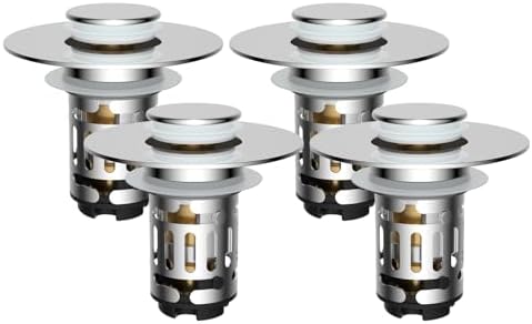 Hibbent 4 PCS Upgraded 3 in 1 Bathroom Sink Drain Strainer, Pop Up Stopper by Hibbent