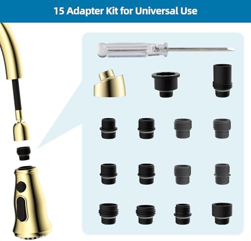 Universal Kitchen Sink Faucet Spray Head, 3 Modes, 15 Adapter, Brushed Gold - Image 2