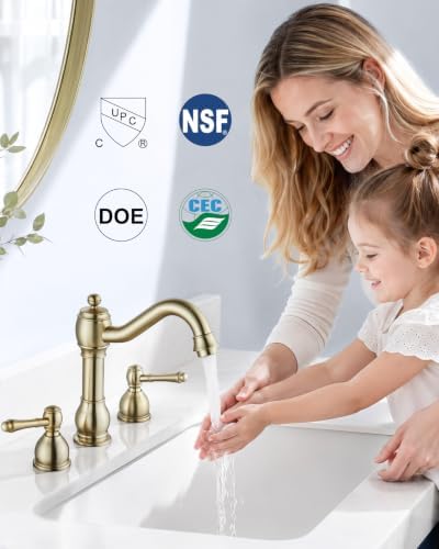 Aolemi Widespread Bathroom Sink Faucet 3 Hole Metal Lever Brushed Gold - Image 4