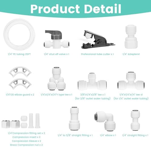 Ice Maker Water Line Kit Connection, 25FT 1/4" OD Water Line with Quick Connections for Refrigerator/Ice Maker Reverse Osmosis RO System Water Filter Faucet - Image 2