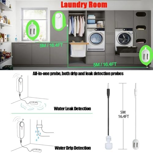 WiFi Water Leak / Water Level 2 in 1 Detector, Smart Water Sensor Alarms, Detached 16.4FT Dual Detection Line, Left and Right Dual Alarms, Remote App Monitoring, Dual Alerts, AAA Battery Powered - Image 3