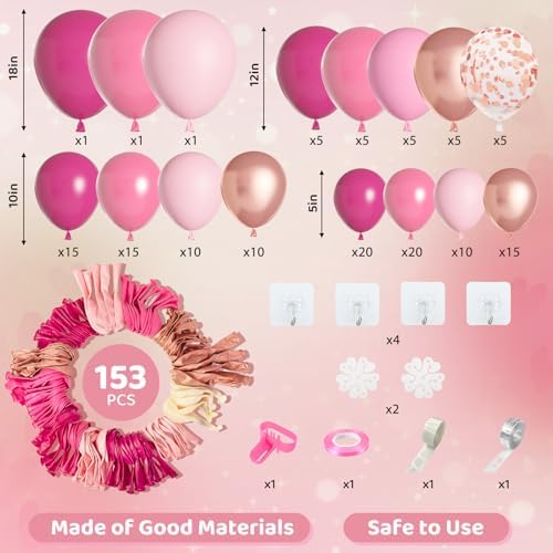 Amandir 153pcs Pink Balloon Garland Arch Kit Different Sizes - Image 2