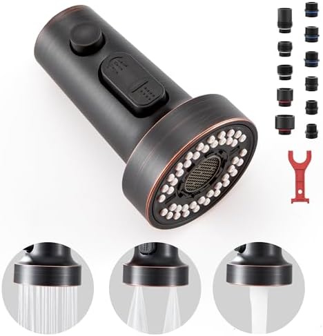 TIORIY Kitchen Faucet Head Replacement with 15 Adapters, 3 Modes Kitchen Faucet Spray Head Replacement, Pull Out Kitchen Faucet Sprayer Head Nozzle, Oil Rubbed Bronze, Plastic - Image 2