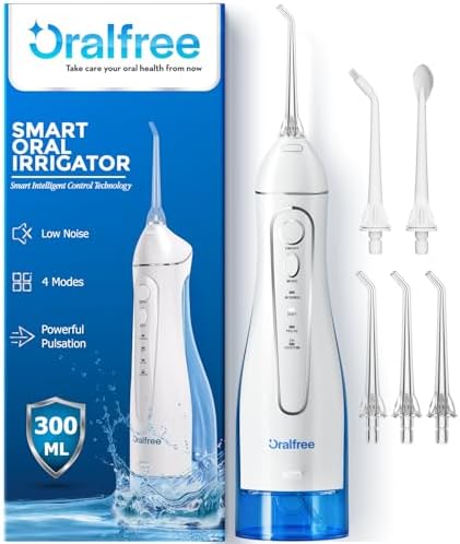 Oralfree Water Dental Flosser Cordless for Teeth Cleaning - 4 Modes Oral Irrigator 300ML Braces Flossers Cleaner, Rechargeable Portable IPX7 Waterproof Powerful Battery for Travel Home by Oralfree