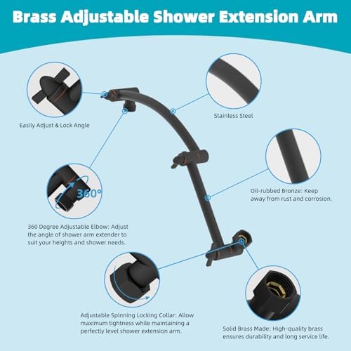 Hibbent Rain Shower Head, 13'' High Pressure Rainfall 5 Spray Mode Showerhead with 16" Shower Head Extension Arm, Brass Adjustable Shower Arm Extender, Waterfall fixed Showerheads, Oil Rubbed Bronze - Image 5