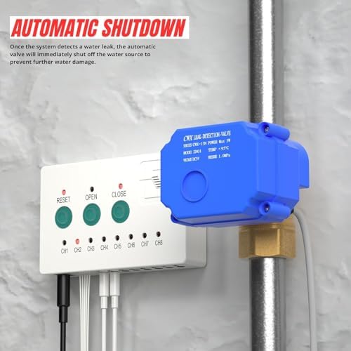 Water Leak Detector with 3/4” Brass Automatic Shut-Off Valve, Leak Alarm System with Controller and 2 Sensors, Supports Up to 8 Water Sensors for Home Flood Prevention - Image 2