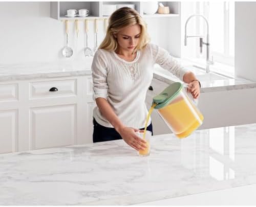 Tribello 1-Gallon Slim Plastic Pitcher with Lid – Clear Water Jug with Pivot-Top Spout, Iced Tea Pitcher for Fridge, Dishwasher/Freezer Safe, BPA & Phthalate Free – Sage Green - Image 2
