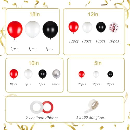 136pcs Red and Black Balloons Arch kit, 18 12 10 5 Inch Balloons - Image 2