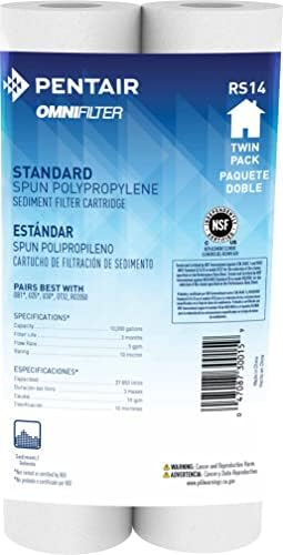 Pentair OMNIFilter RS14 Sediment Water Filter, 10-Inch, Standard Whole House Polypropylene Spun Sediment Replacement Filter Cartridge, 10" x 2.5", 5 Micron, Pack of 2 by PentairOmniFilter